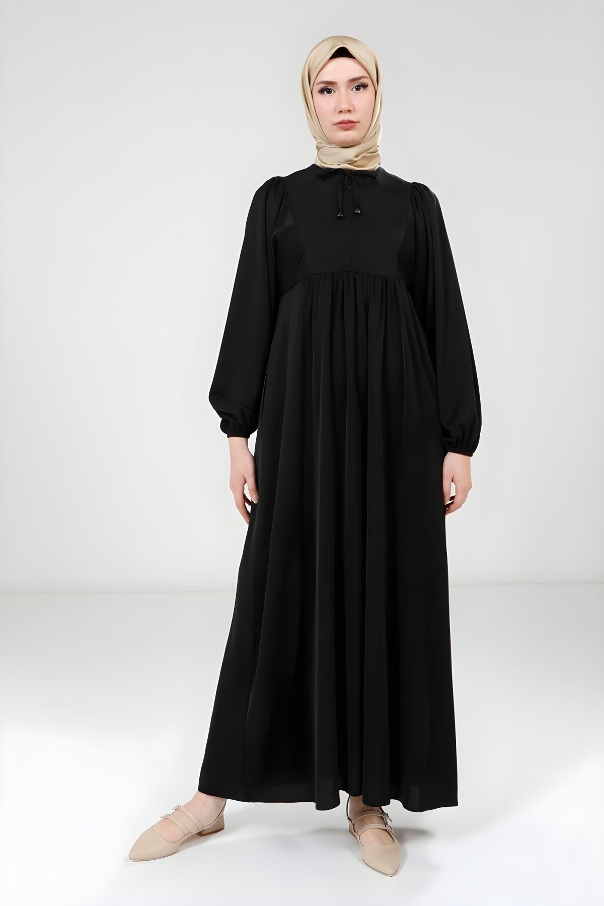 Yoked Modest Dress - Black - Beyza