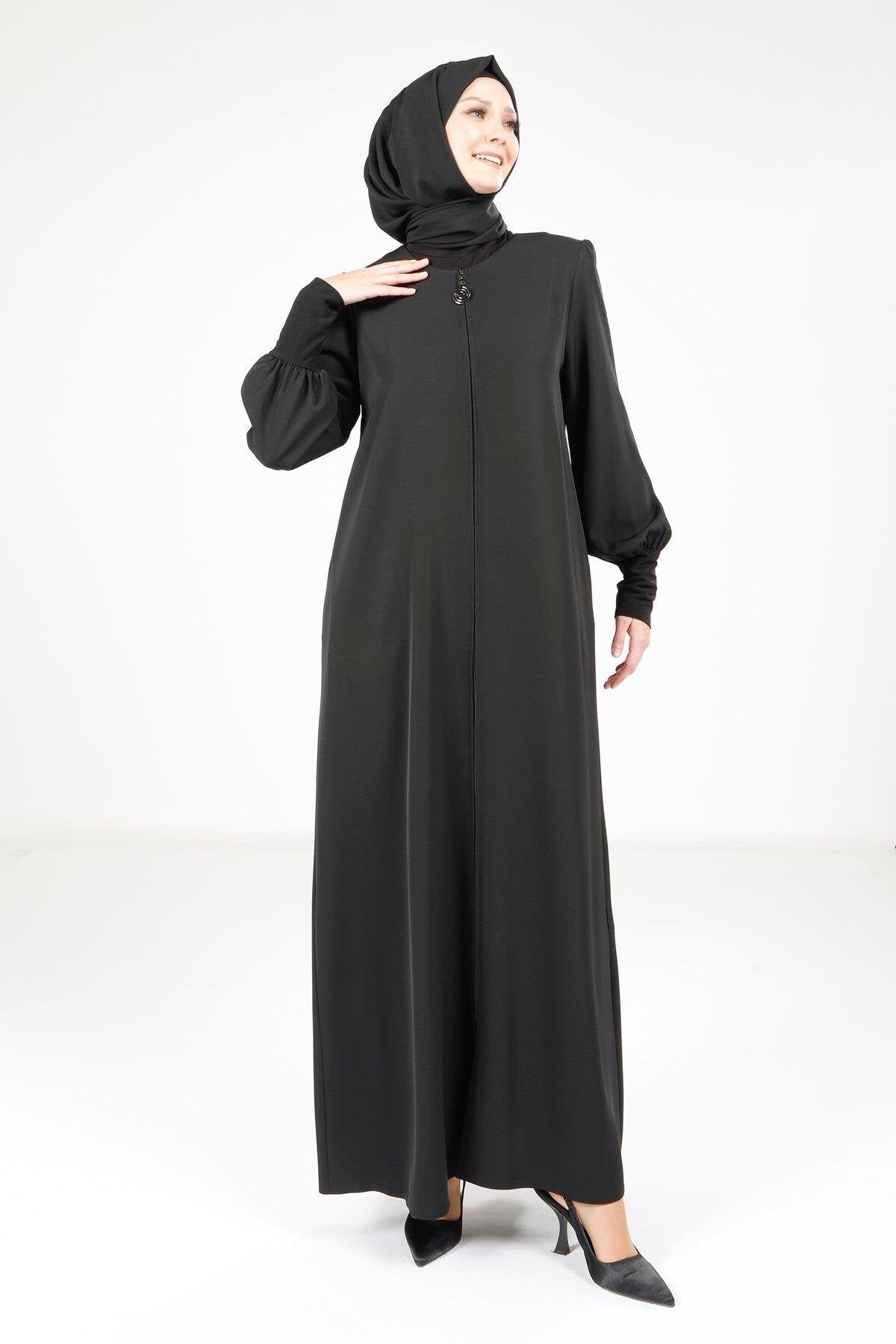 Sandy Cuffed Abaya - Black - Beyza