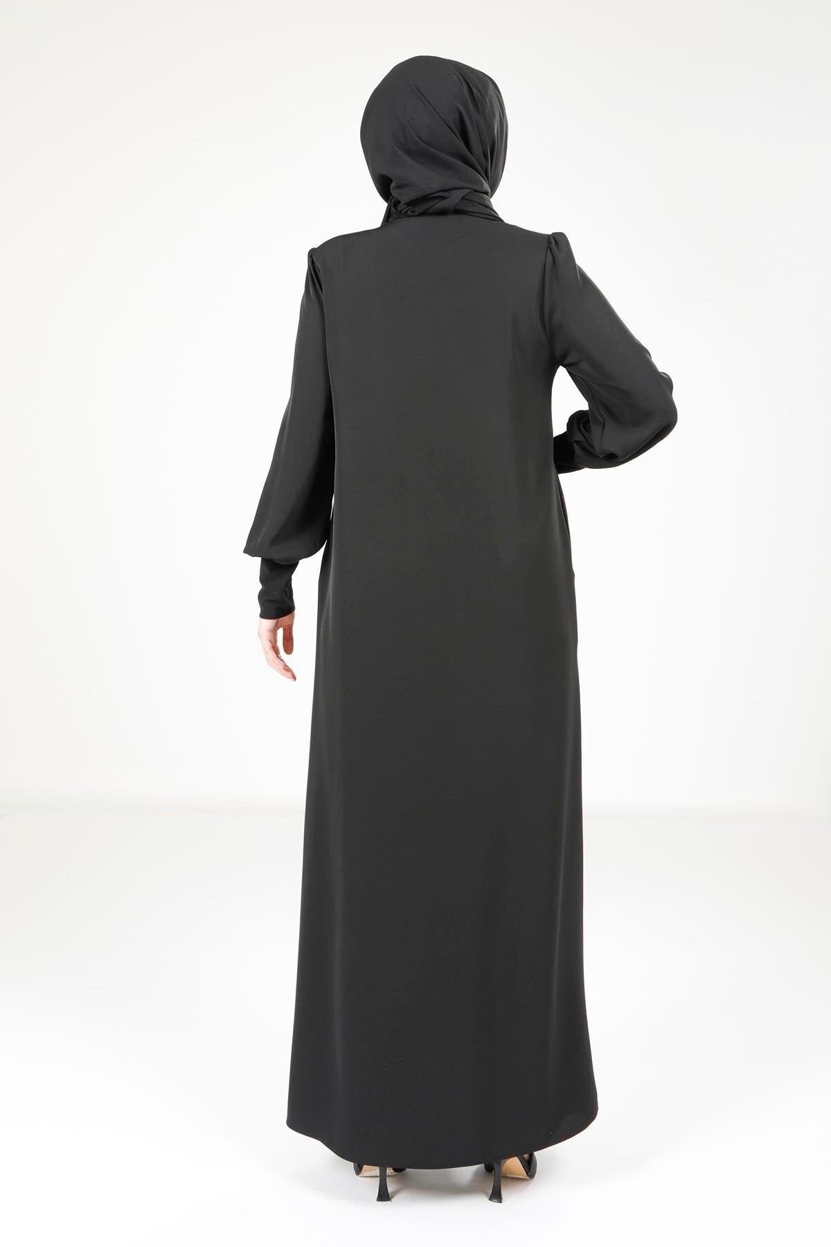 Sandy Cuffed Abaya - Black - Beyza