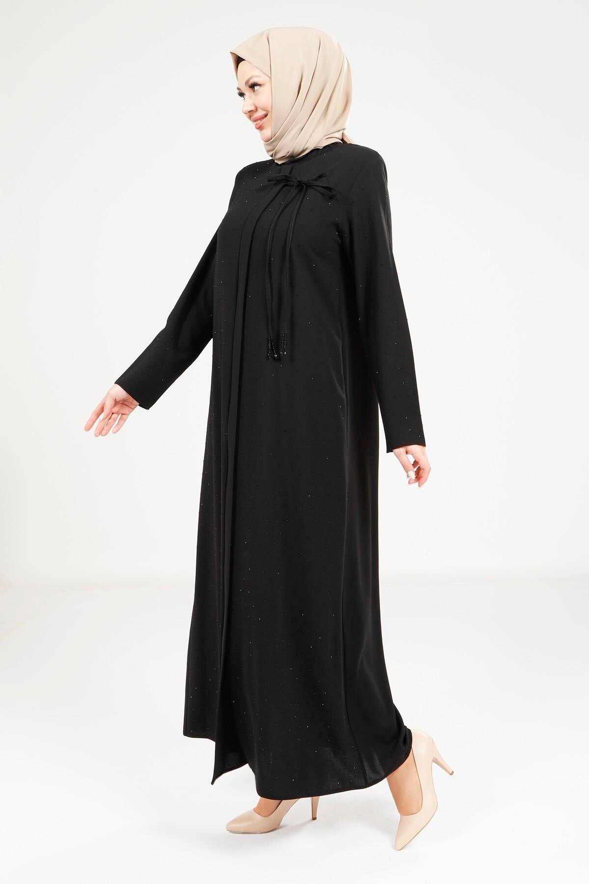 Scattered Stone Detail Abaya - Black - Beyza
