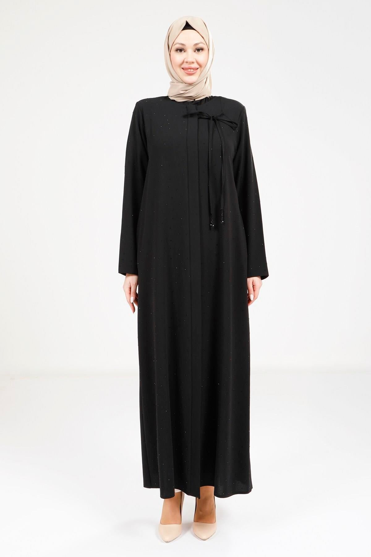 Scattered Stone Detail Abaya - Black - Beyza