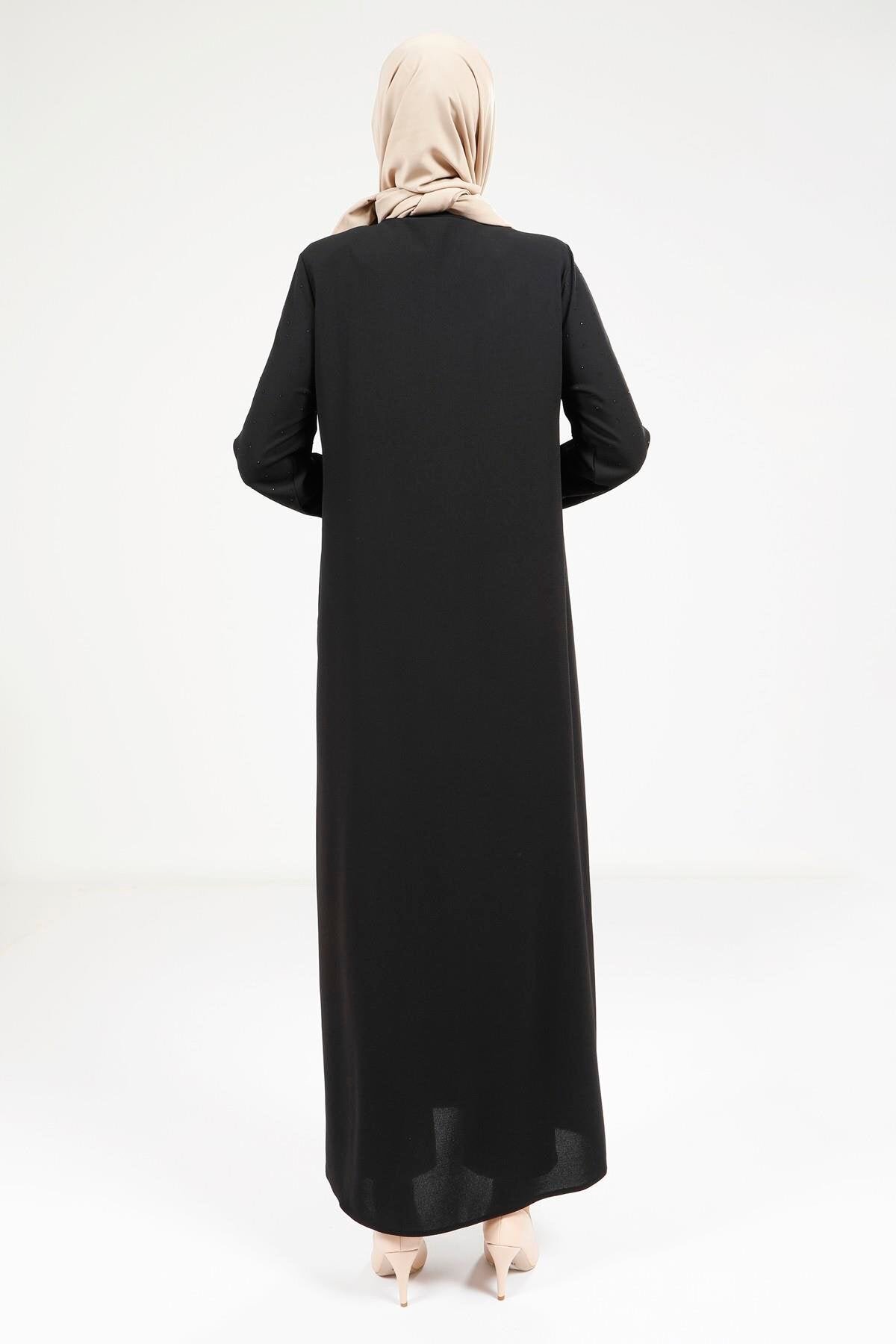 Scattered Stone Detail Abaya - Black - Beyza