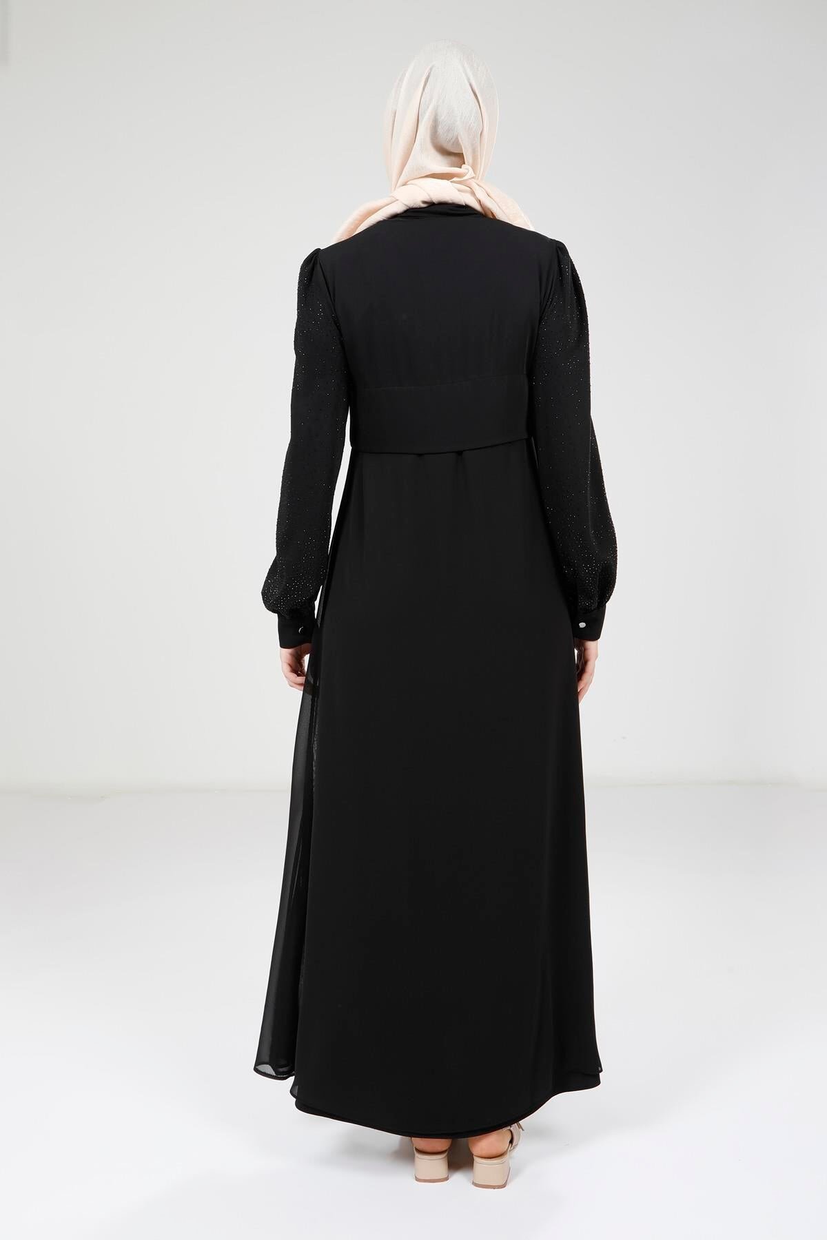 Scattered Stone Detail Ferace Abaya - Black - Beyza