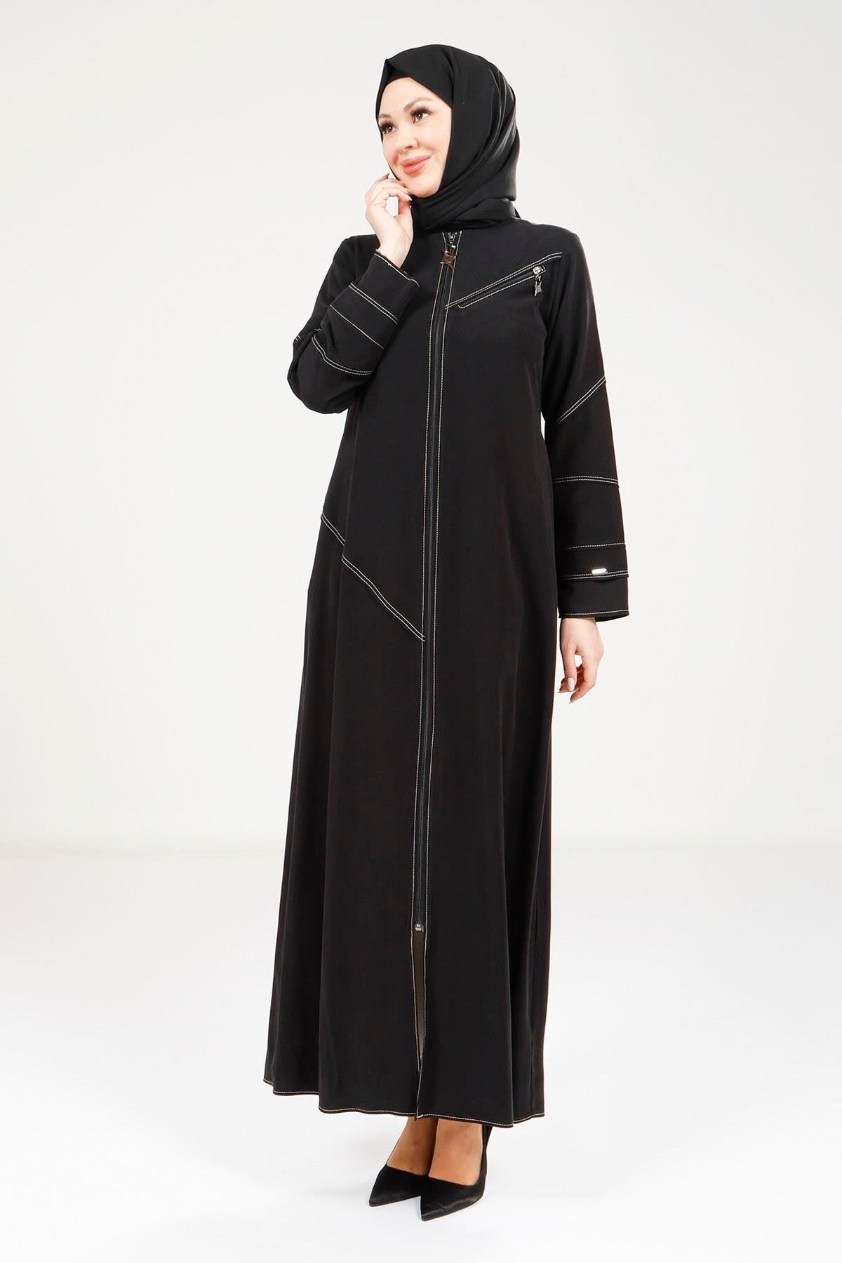 Sport Stitch Detail Abaya - Black - Beyza
