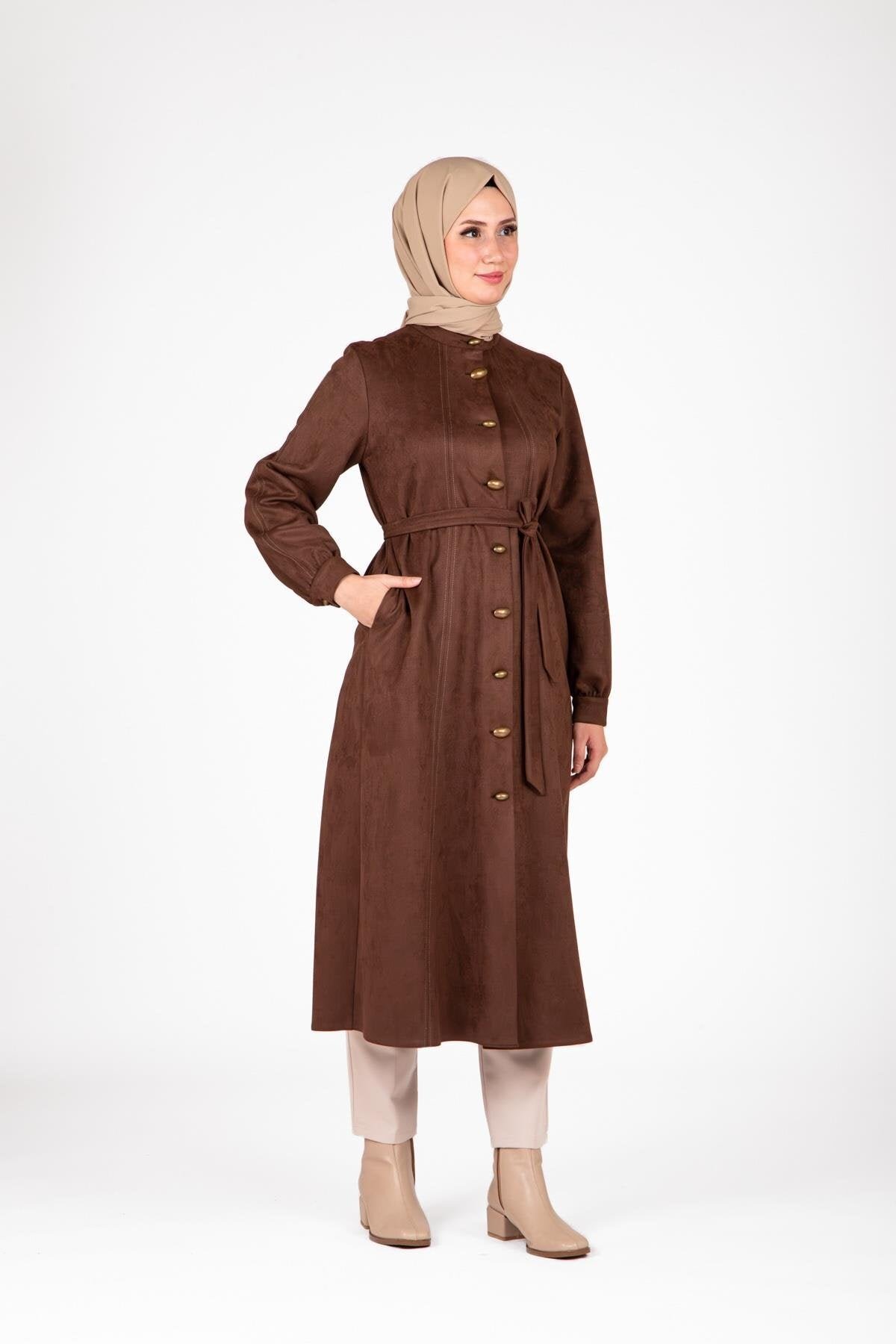 Siyah Süet Kumaş Düğmeli Giyçık - Beyza