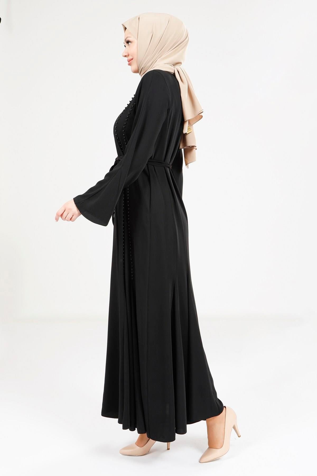 Ruffled Abaya - Black - Beyza