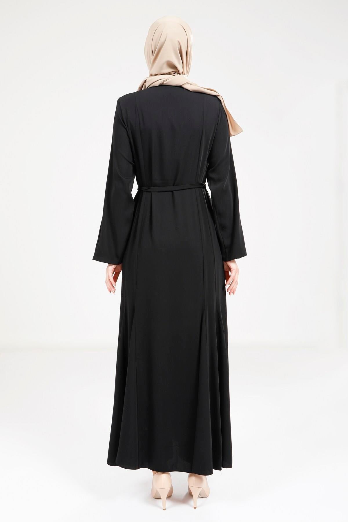 Ruffled Abaya - Black - Beyza