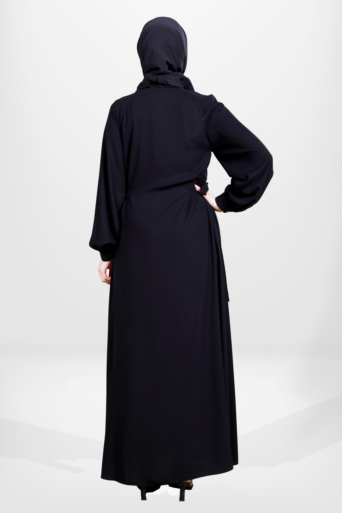 Bolero-Detail Tie-Neck Abaya - Black - Beyza