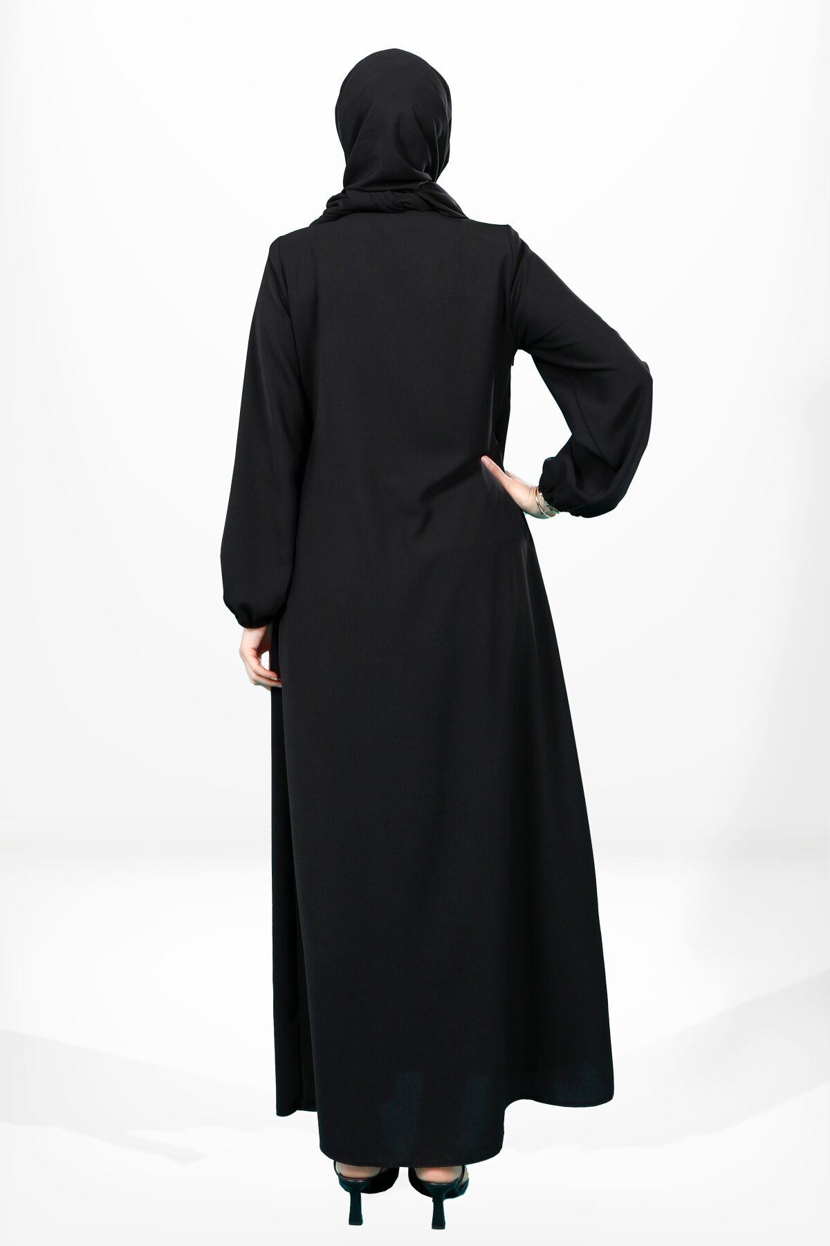 Side-Tie Embroidered Abaya - Black - Beyza