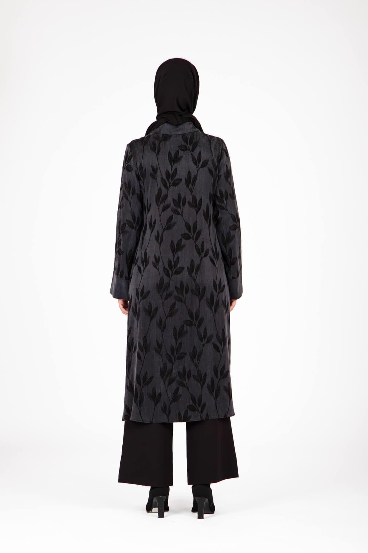 Lightweight Leaf-Patterned Coat - Black - Beyza