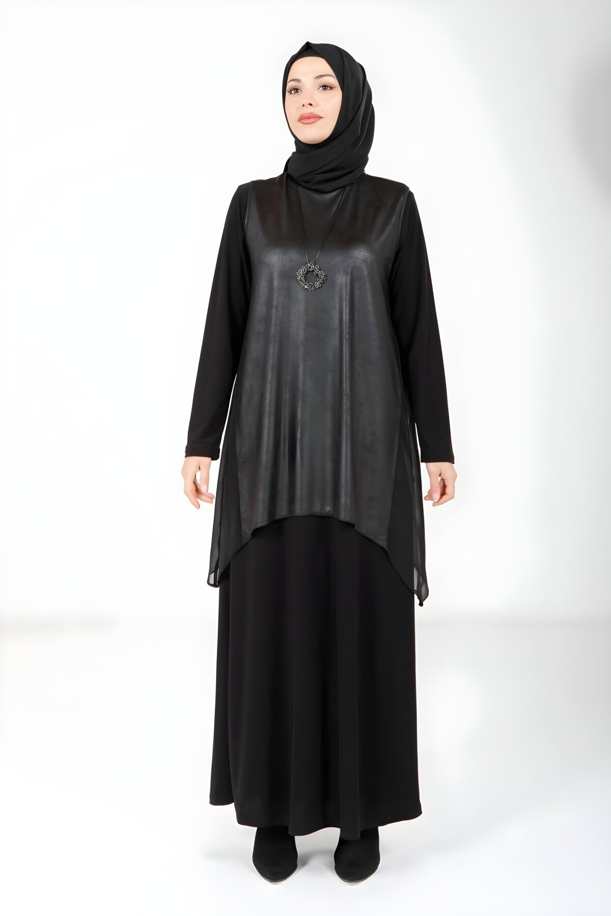 Vested Modest Dress - Black - Beyza