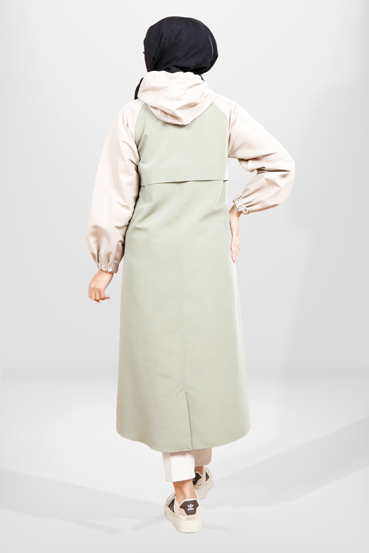 Hooded Trimmed Trench Coat - Mint Green - Beyza