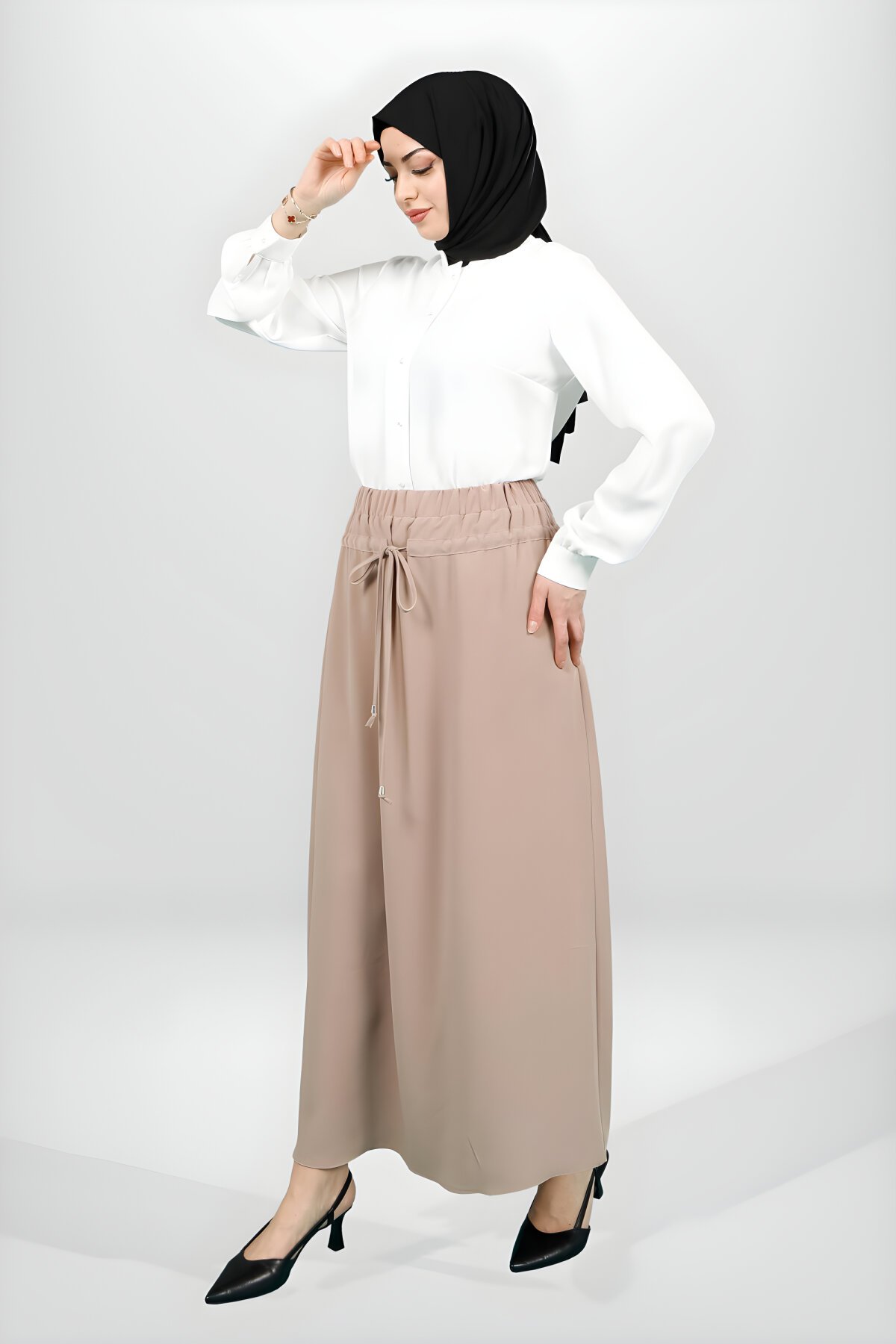 Taş Büzgülü Beli Lastikli Tesettür Etek - Beyza