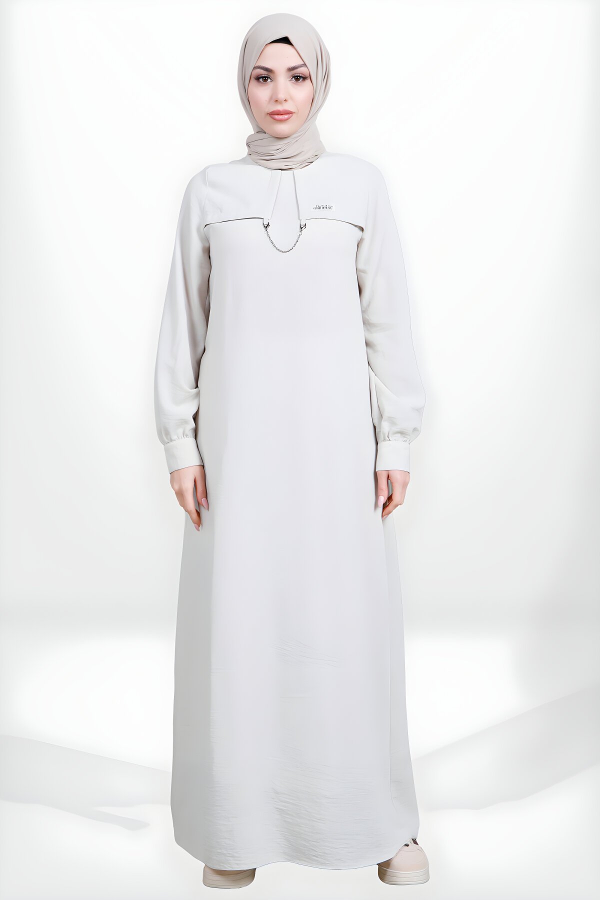 Taş Zincir Detaylı Manşet Kol Tesettür Elbise - Beyza