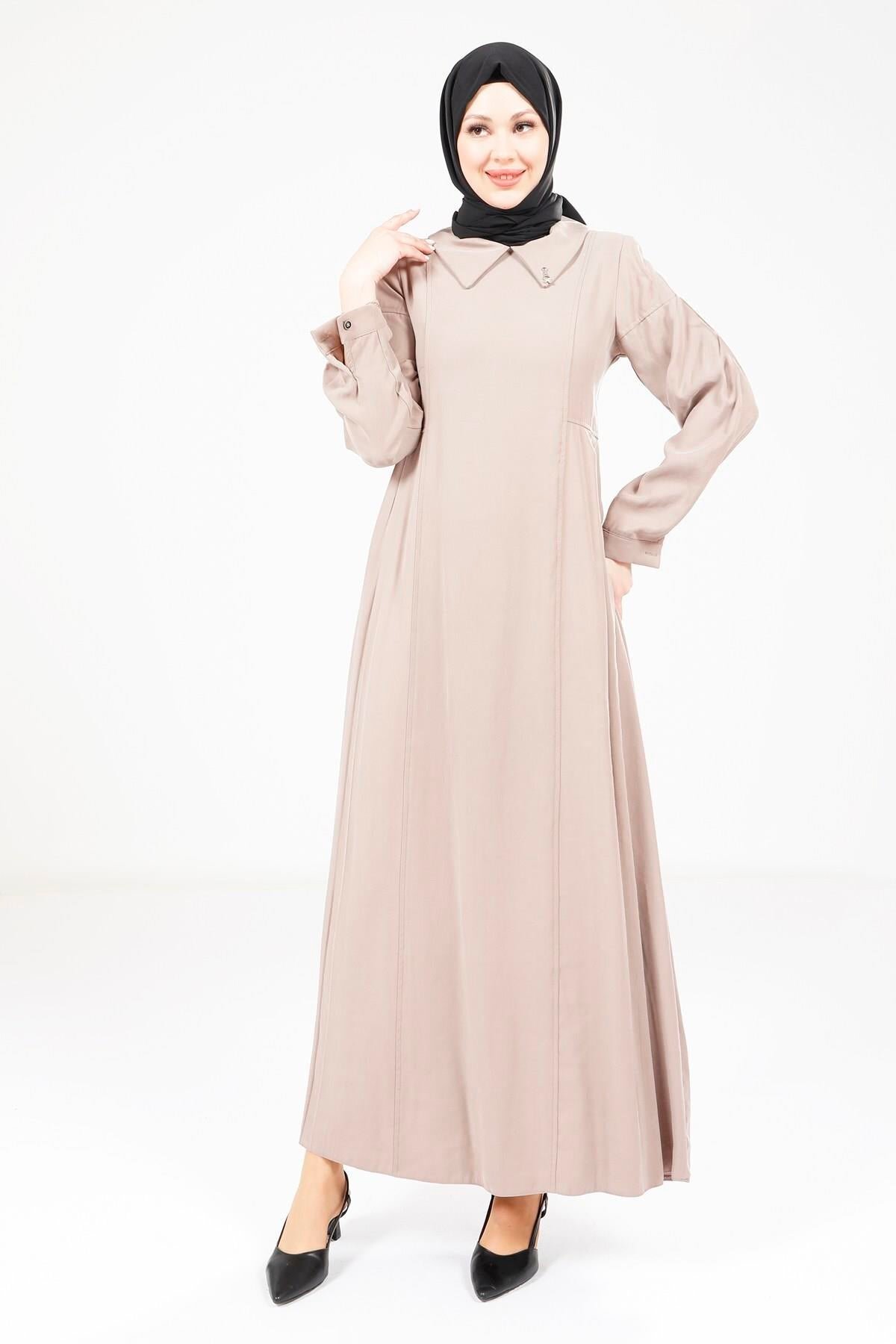Pleated Modest Dress - Mink - Beyza