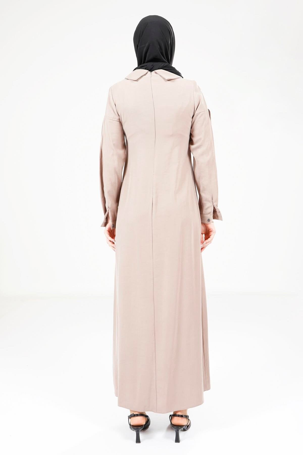 Pleated Modest Dress - Mink - Beyza