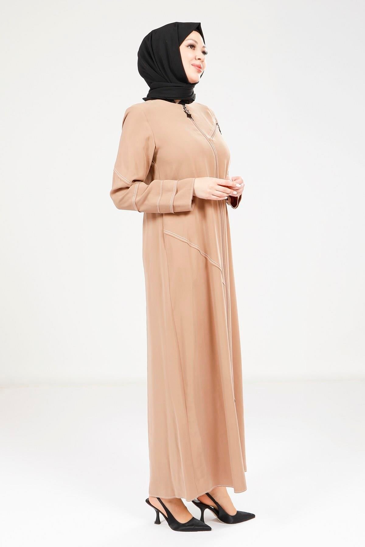 Sporty Stitch Detail Abaya - Taupe - Beyza