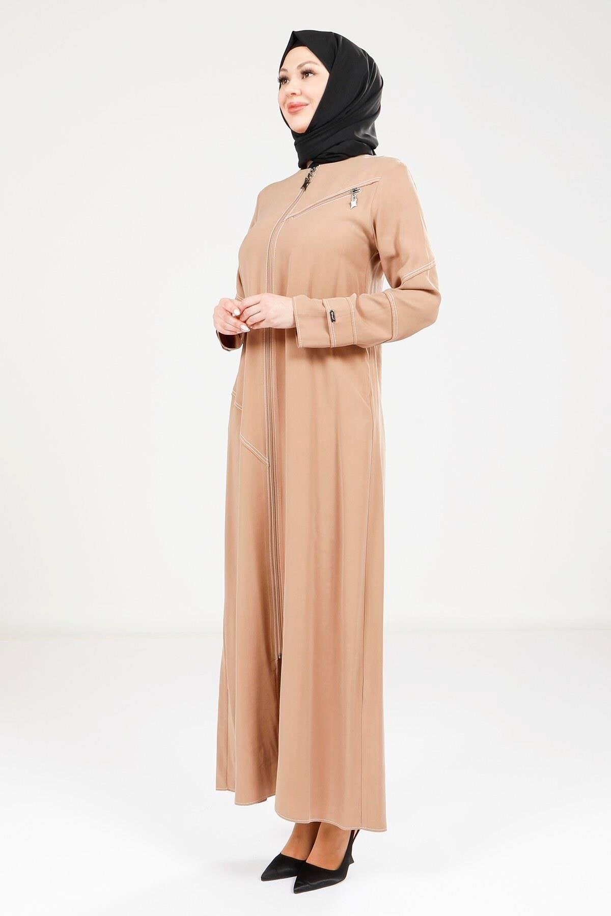 Sporty Stitch Detail Abaya - Taupe - Beyza