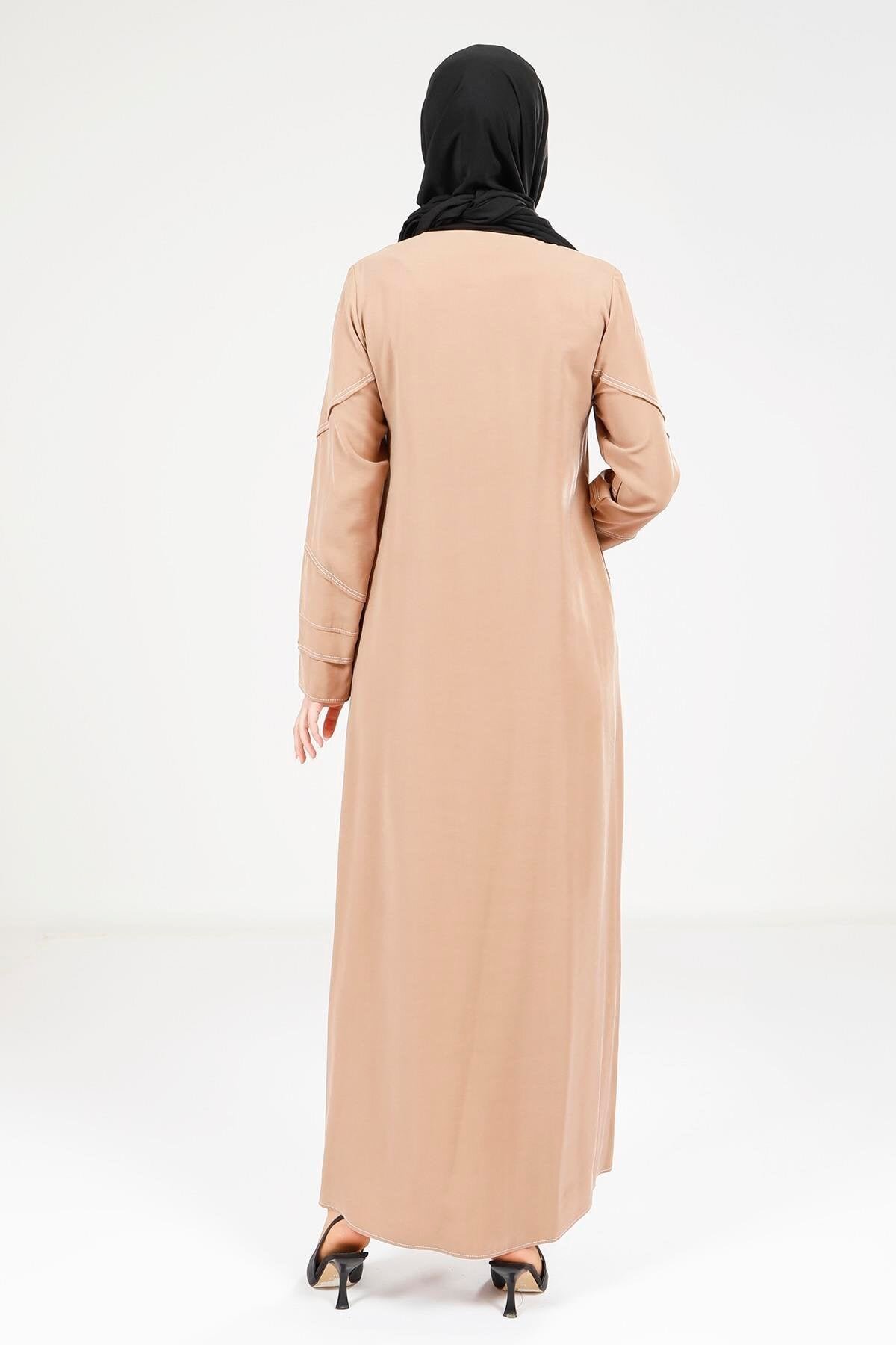 Sporty Stitch Detail Abaya - Taupe - Beyza