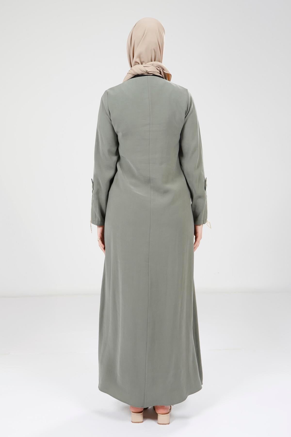 Sleeve Zipper Detail Modest Dress - Green - Beyza
