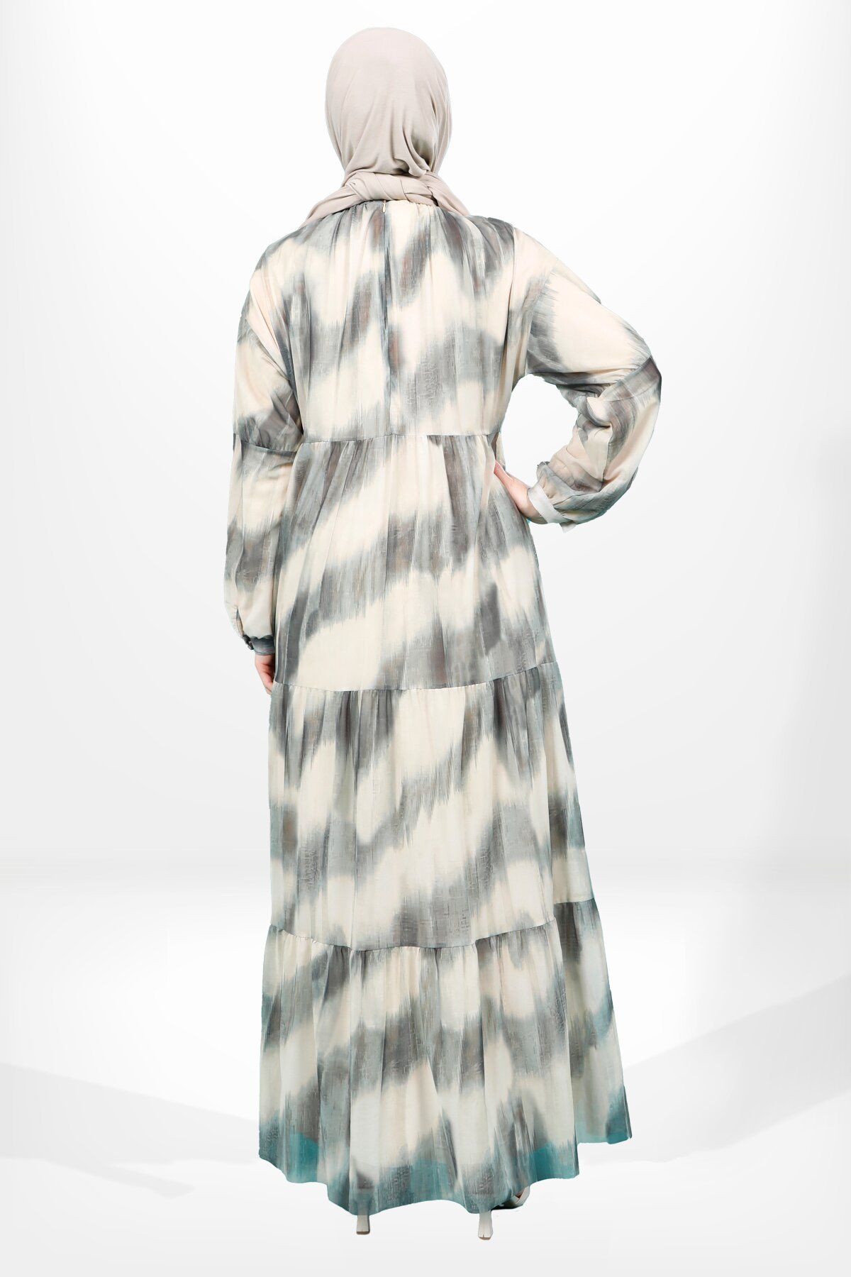 Modest Tulle Tiered Dress - Green - Beyza