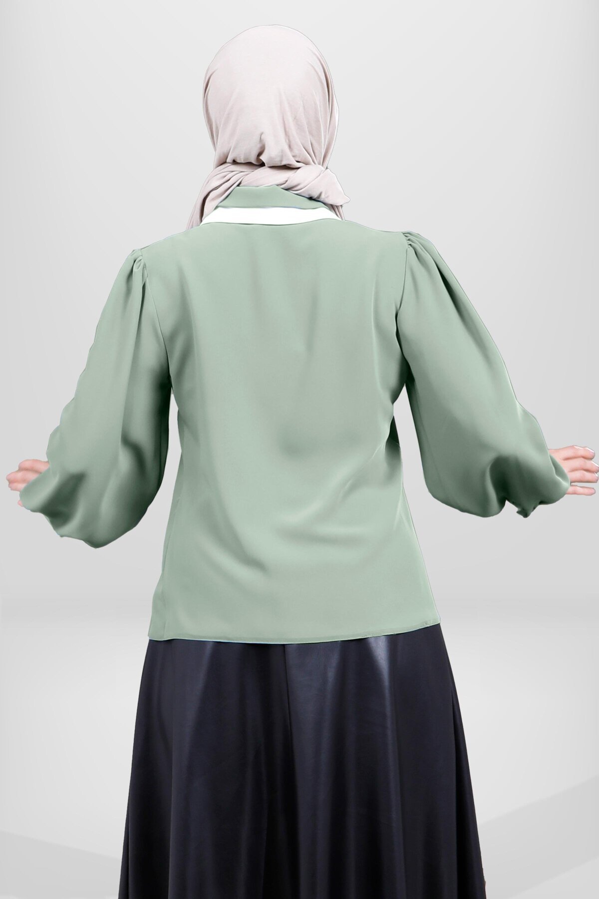 Beaded-Collar Modest Shirt - Green - Beyza