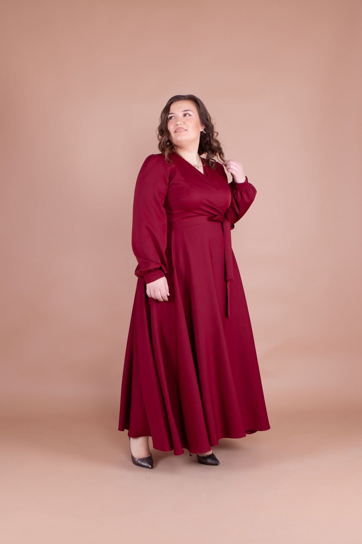 Plus Size Modest Evening Dress - Burgundy - Bidoluelbise