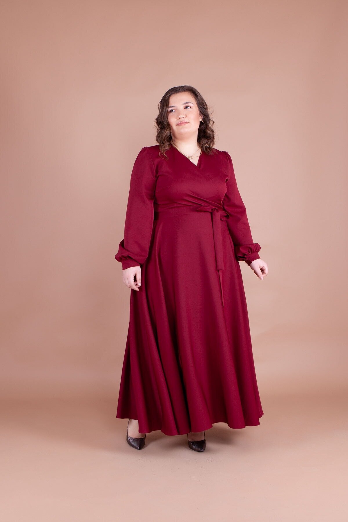Plus Size Modest Evening Dress - Burgundy - Bidoluelbise