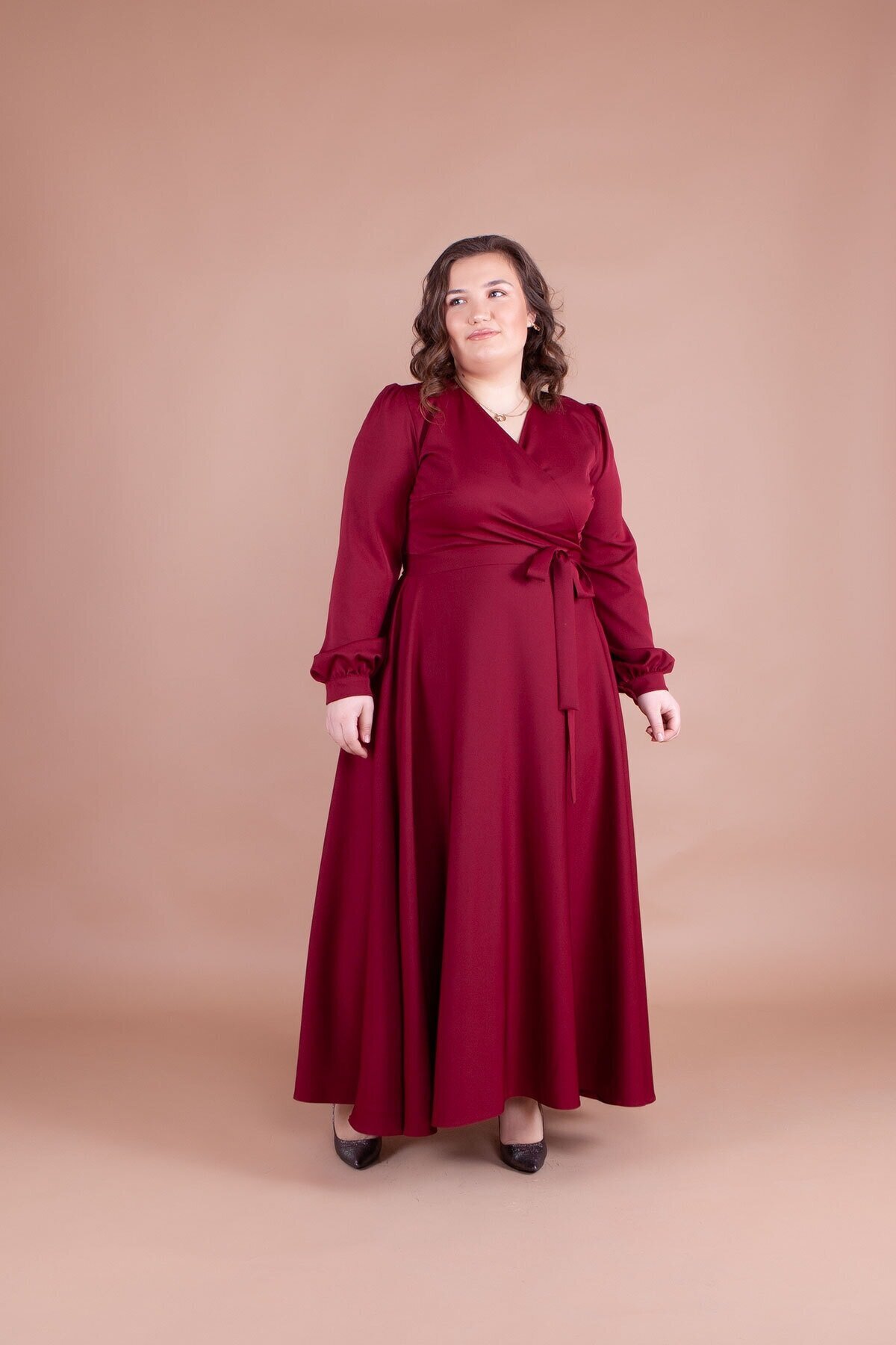 Plus Size Modest Evening Dress - Burgundy - Bidoluelbise
