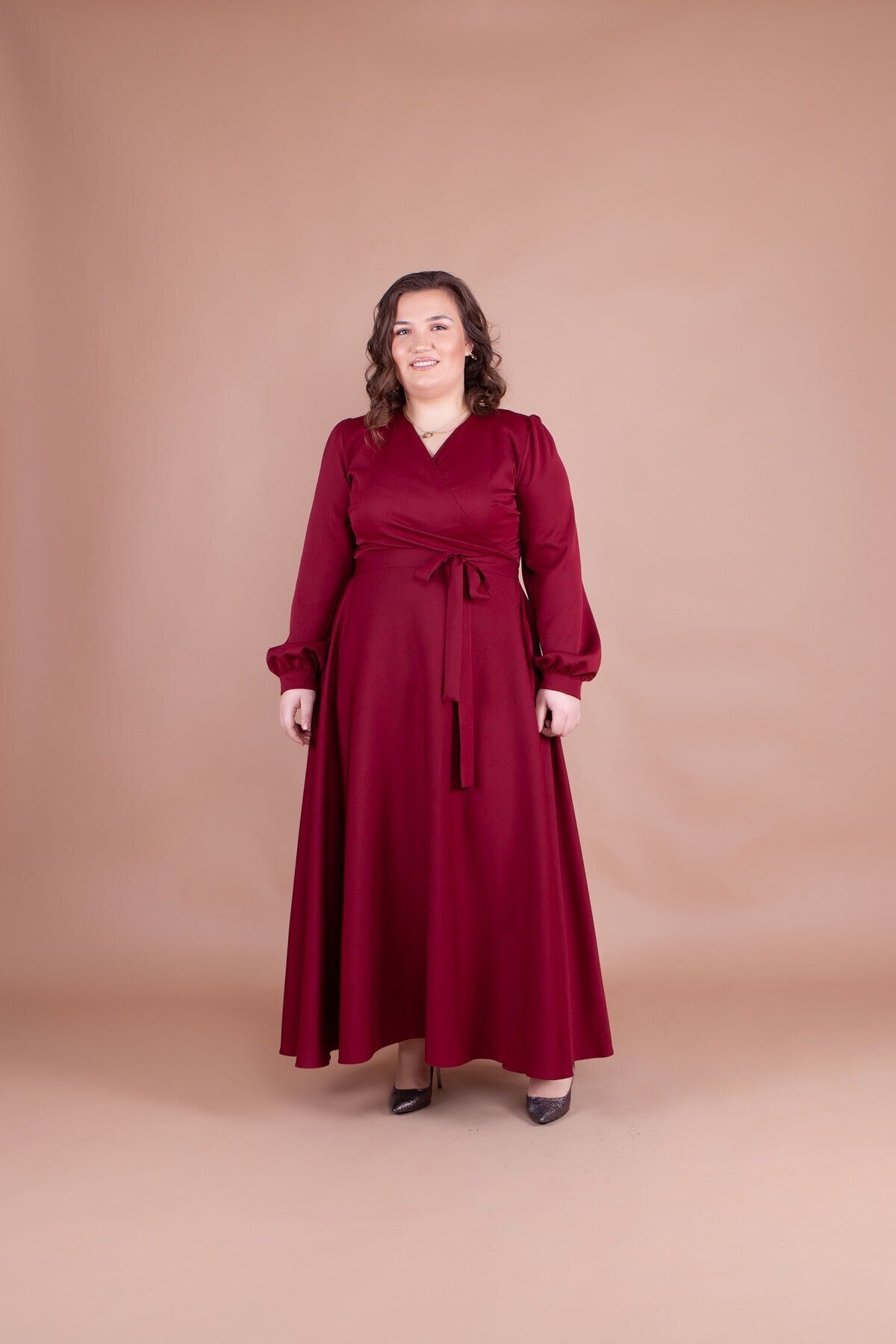 Plus Size Modest Evening Dress - Burgundy - Bidoluelbise