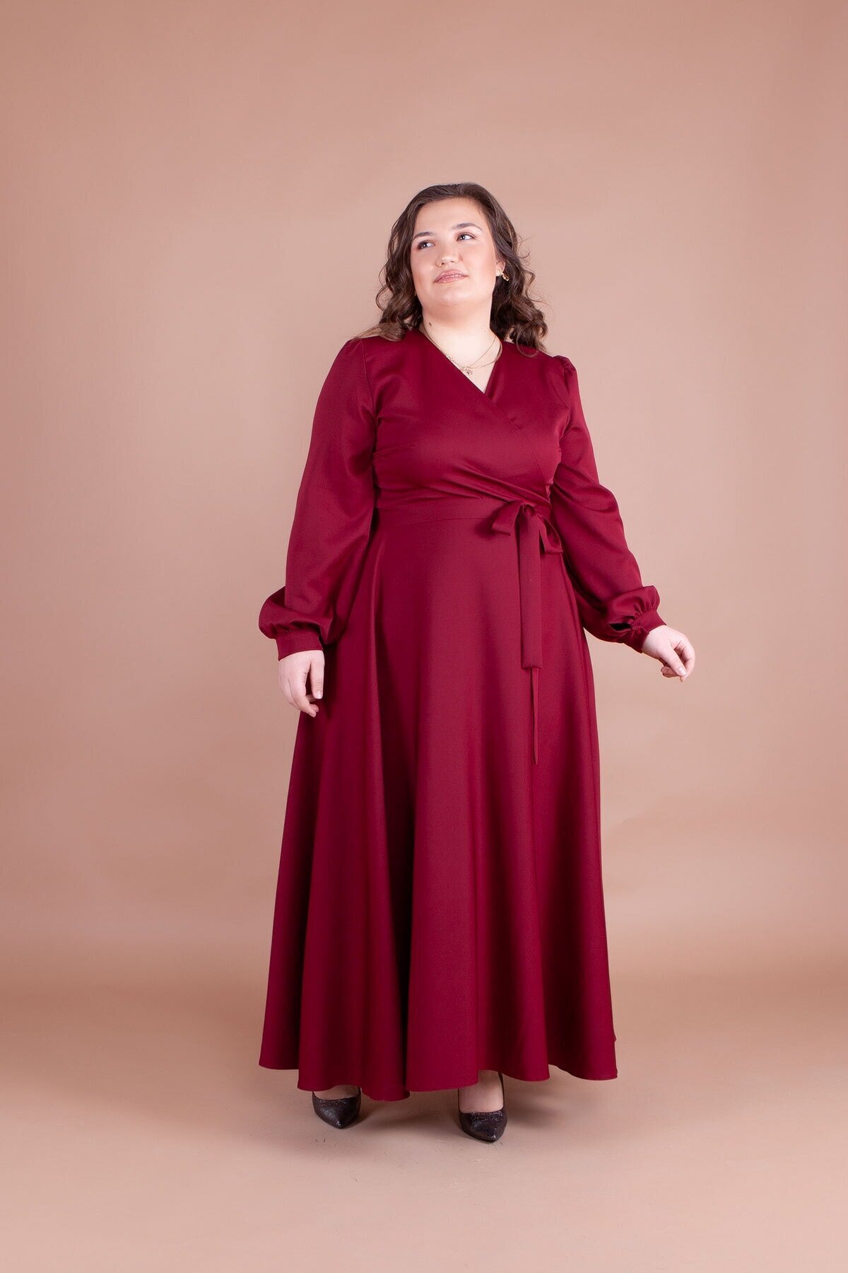 Plus Size Modest Evening Dress - Burgundy - Bidoluelbise