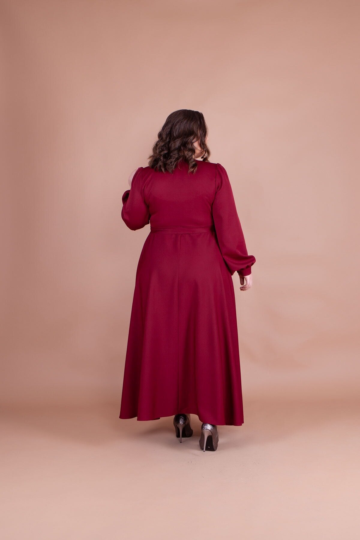 Plus Size Modest Evening Dress - Burgundy - Bidoluelbise