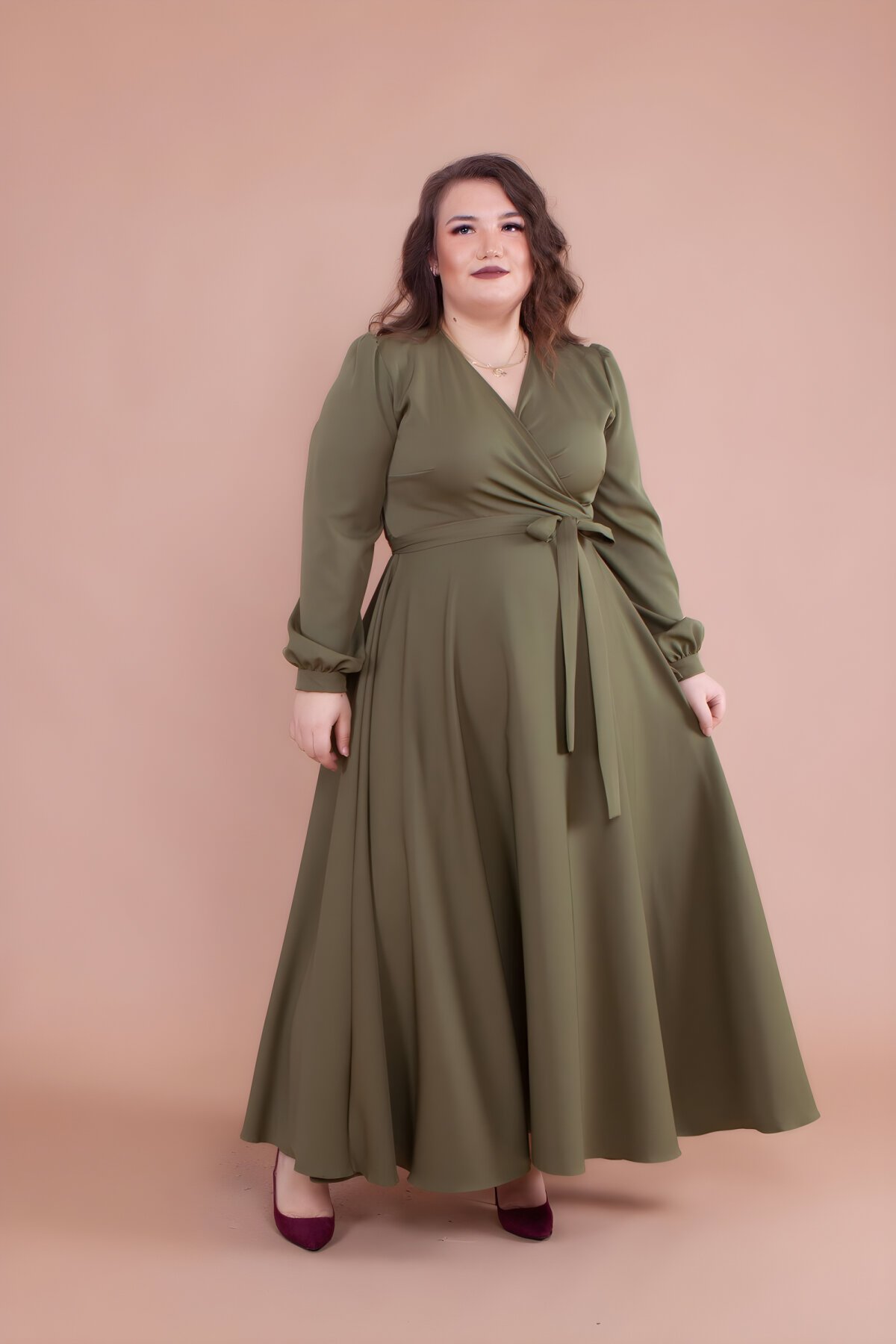 Haki Büyük Beden Tesettür Abiye Elbise - Bidoluelbise