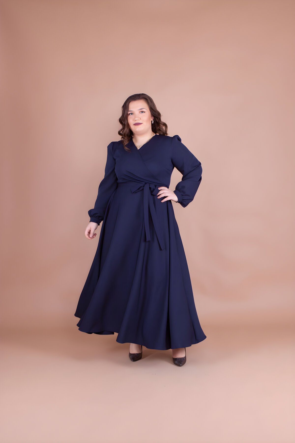 Lacivert Büyük Beden Tesettür Abiye Elbise - Bidoluelbise