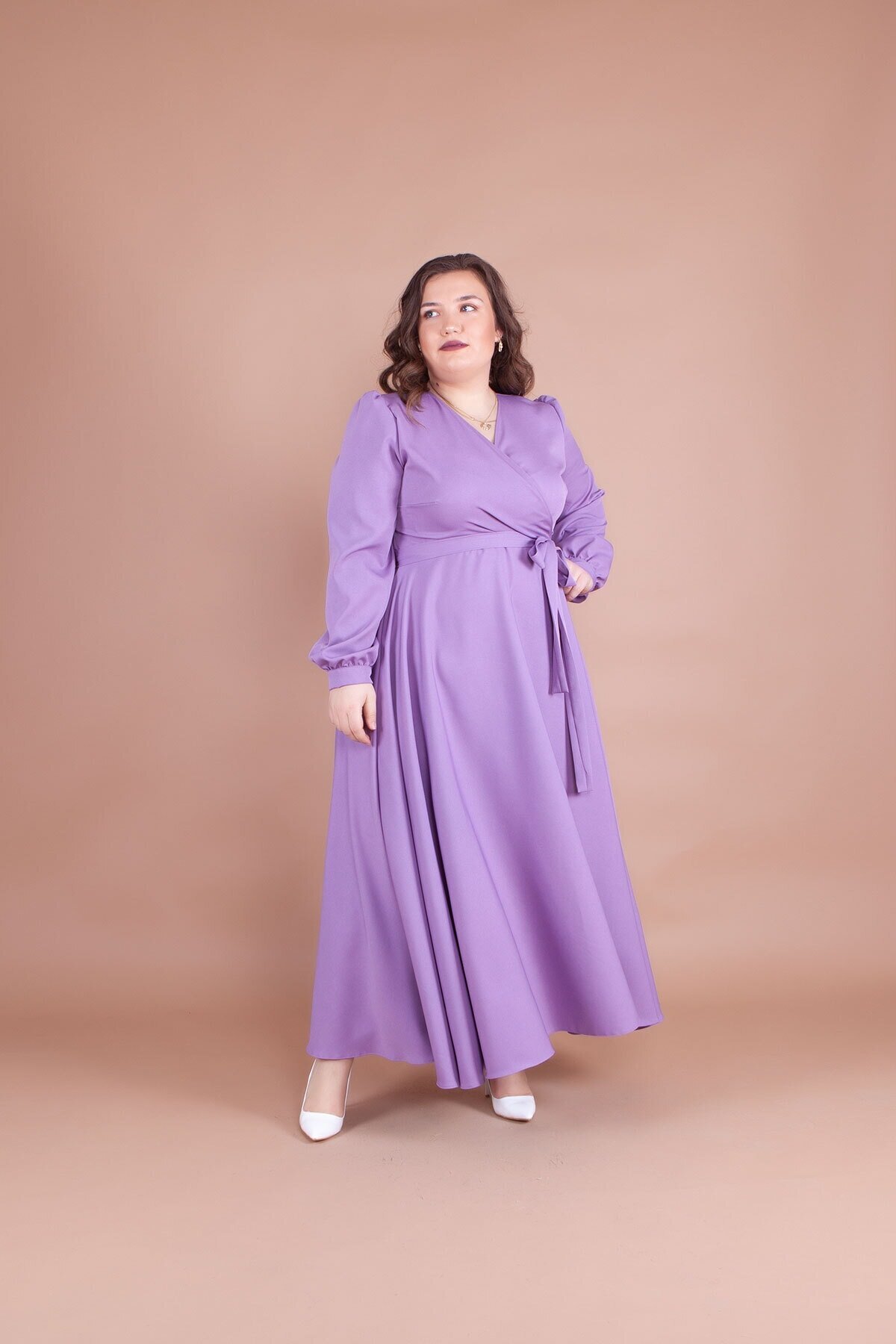 Plus Size Modest Evening Dress - Lilac - Bidoluelbise