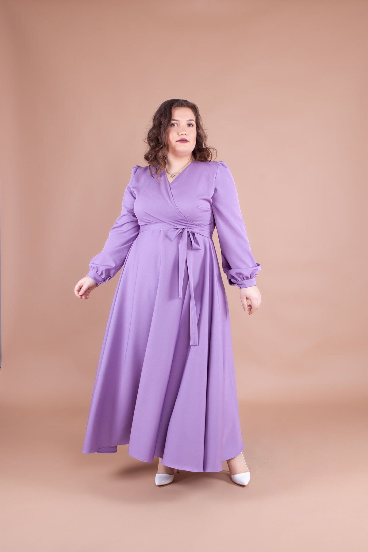 Plus Size Modest Evening Dress - Lilac - Bidoluelbise