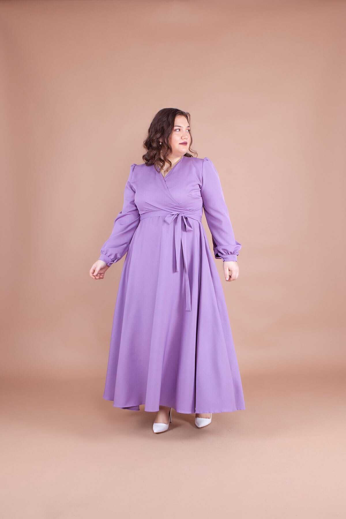 Plus Size Modest Evening Dress - Lilac - Bidoluelbise
