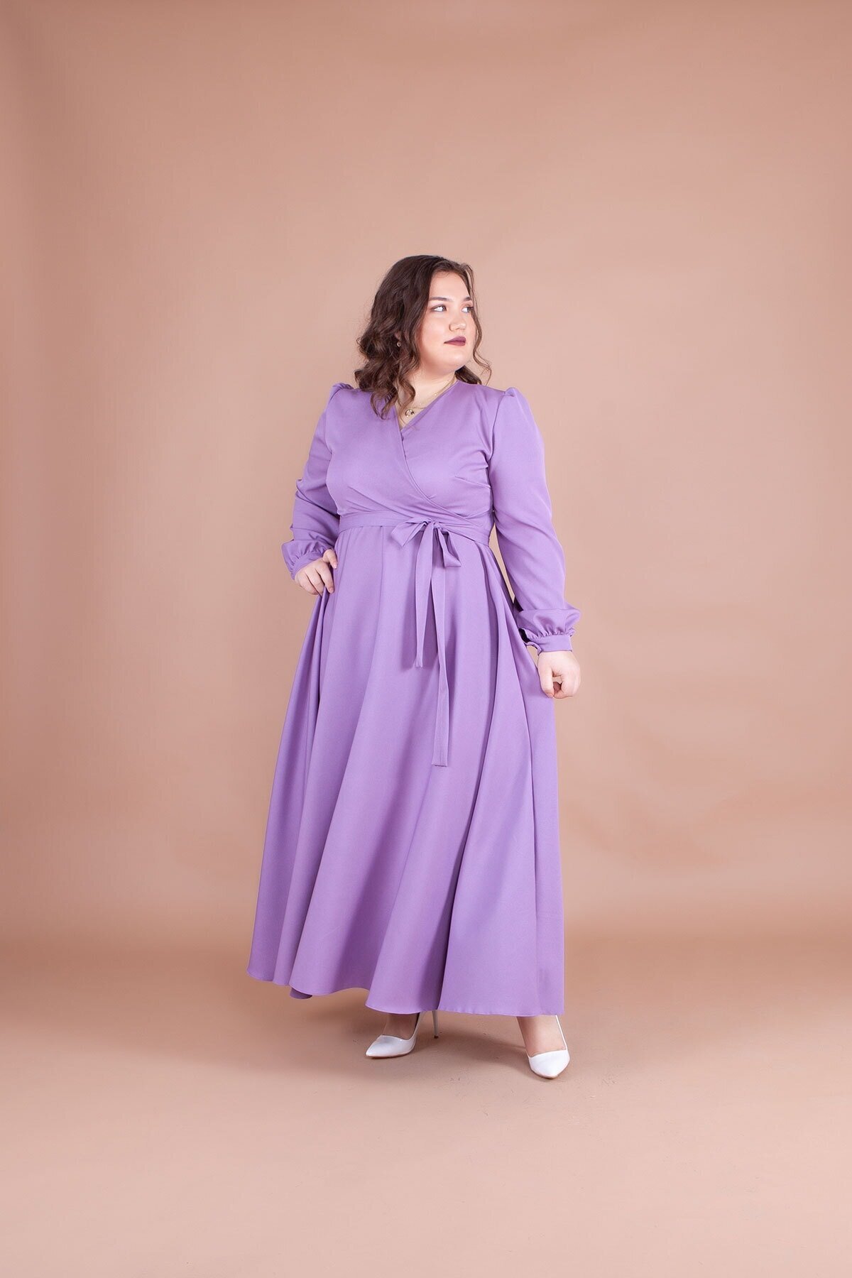 Plus Size Modest Evening Dress - Lilac - Bidoluelbise