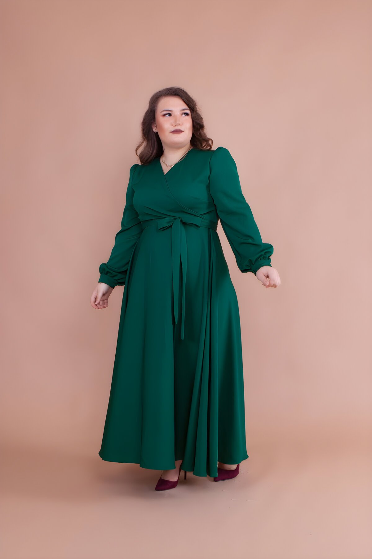 Zümrüt Büyük Beden Tesettür Abiye Elbise - Bidoluelbise