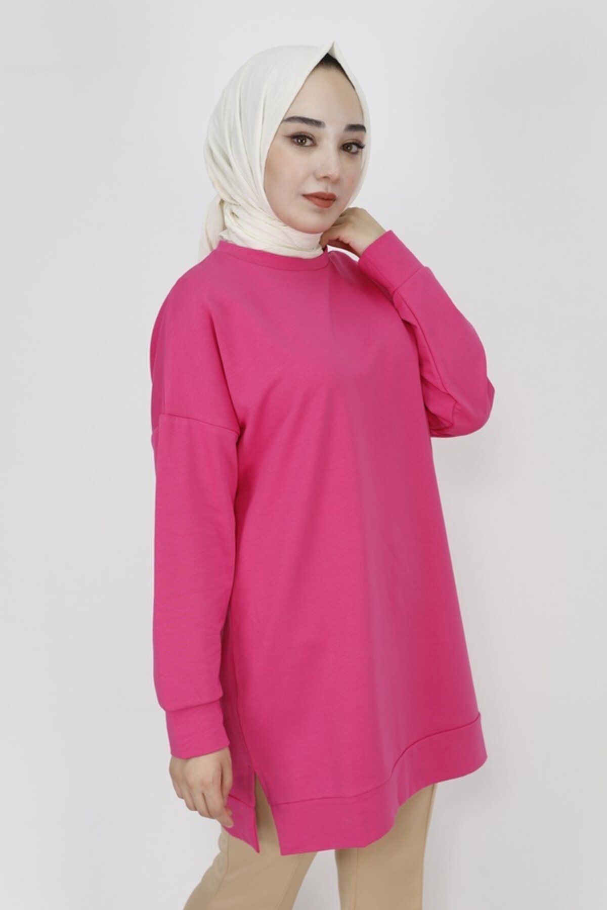 Yarn Fabric Sequin-Detail Modest Tunic - Fuchsia - Butik