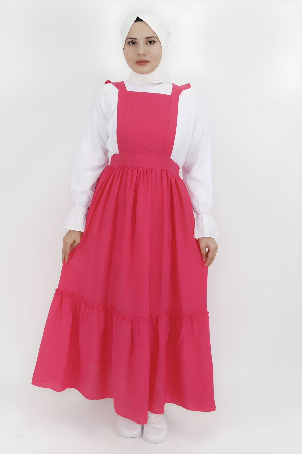 Fuşya Keten Kumaş Gömlekli Jile Elbise - Butik