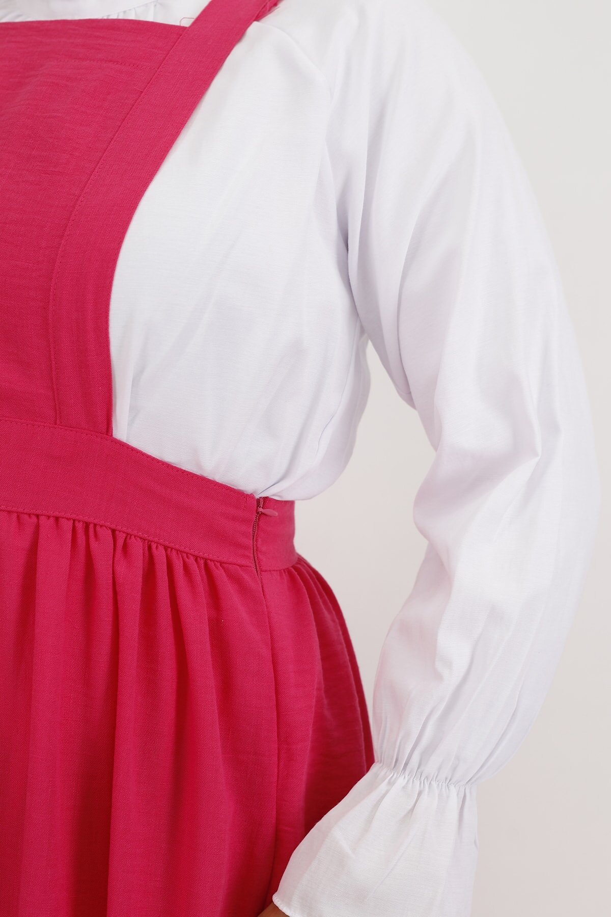 Shirted Linen Pinafore Dress - Fuchsia - Butik