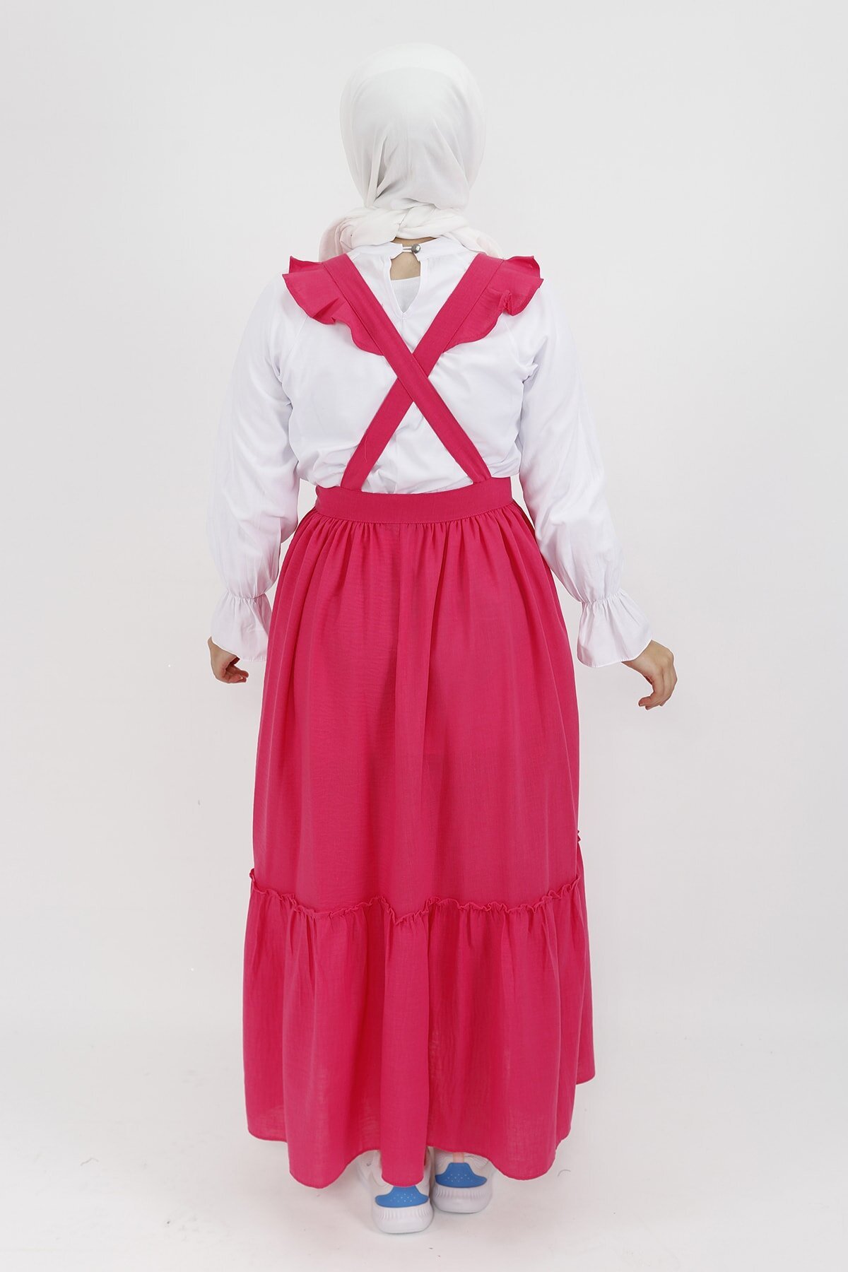 Shirted Linen Pinafore Dress - Fuchsia - Butik