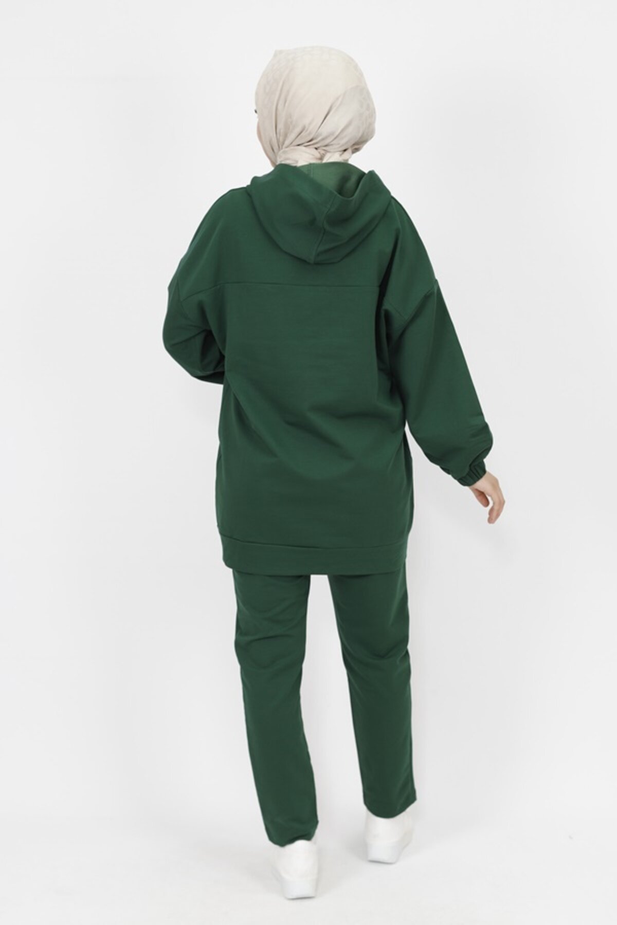 Two-Piece Hooded Two-Thread Knit Modest Set with Star Stud Detail - Khaki - Butik