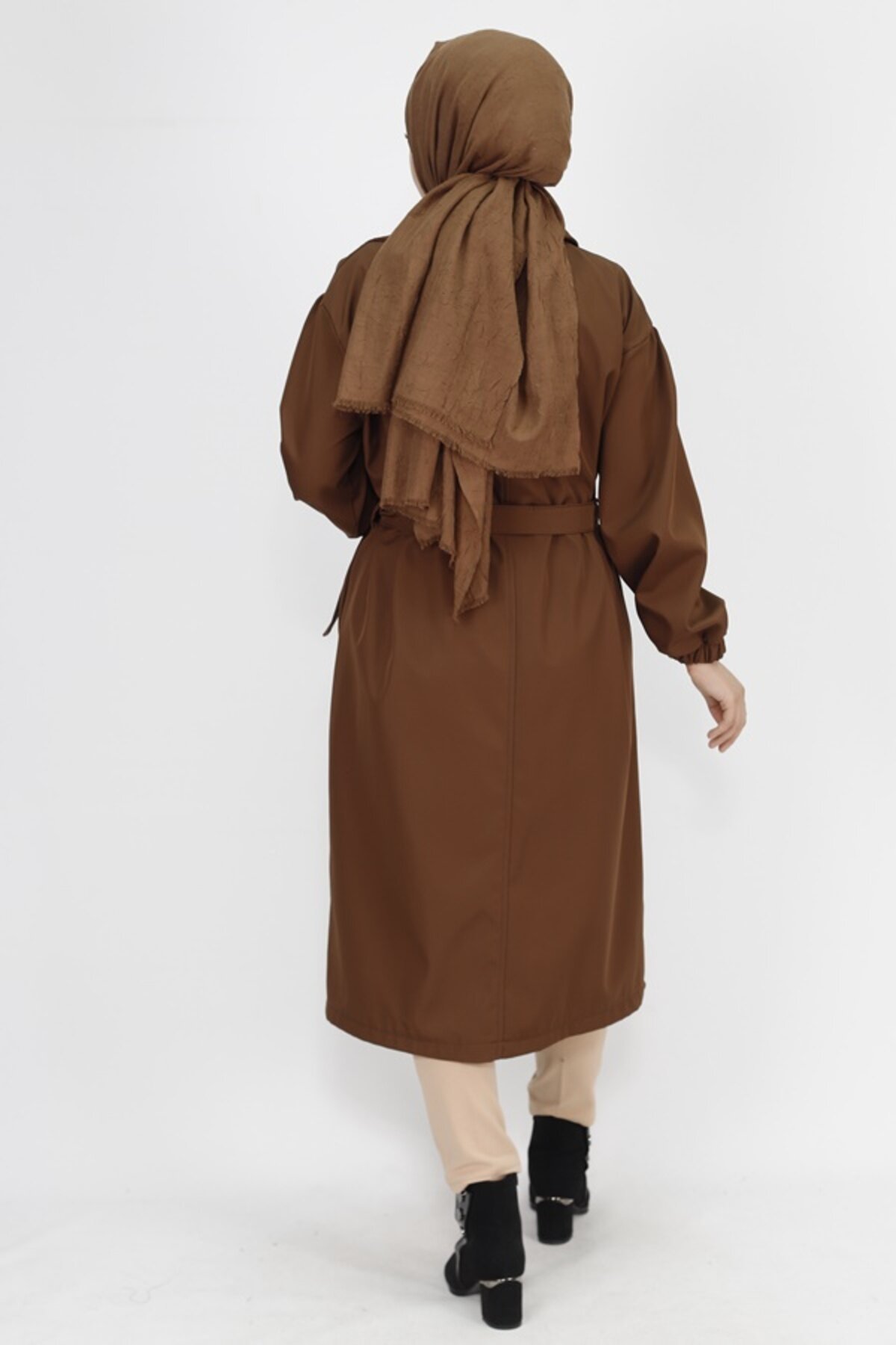 Medium Length Fabric Brooch-Detail Trench Coat - Brown - Butik