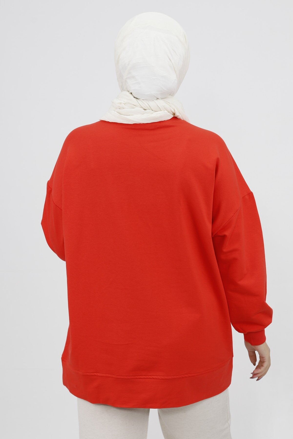 2-Thread Knit Modest Tunic with Bead and Embroidery Detail - Orange - Butik