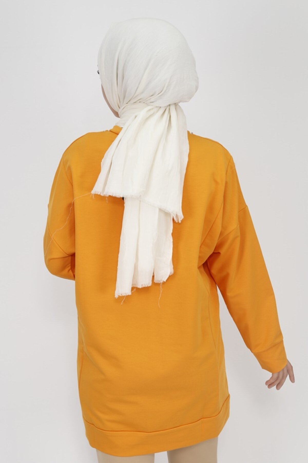 Double Yarn Knit Chain-Detail Modest Tunic - Orange - Butik