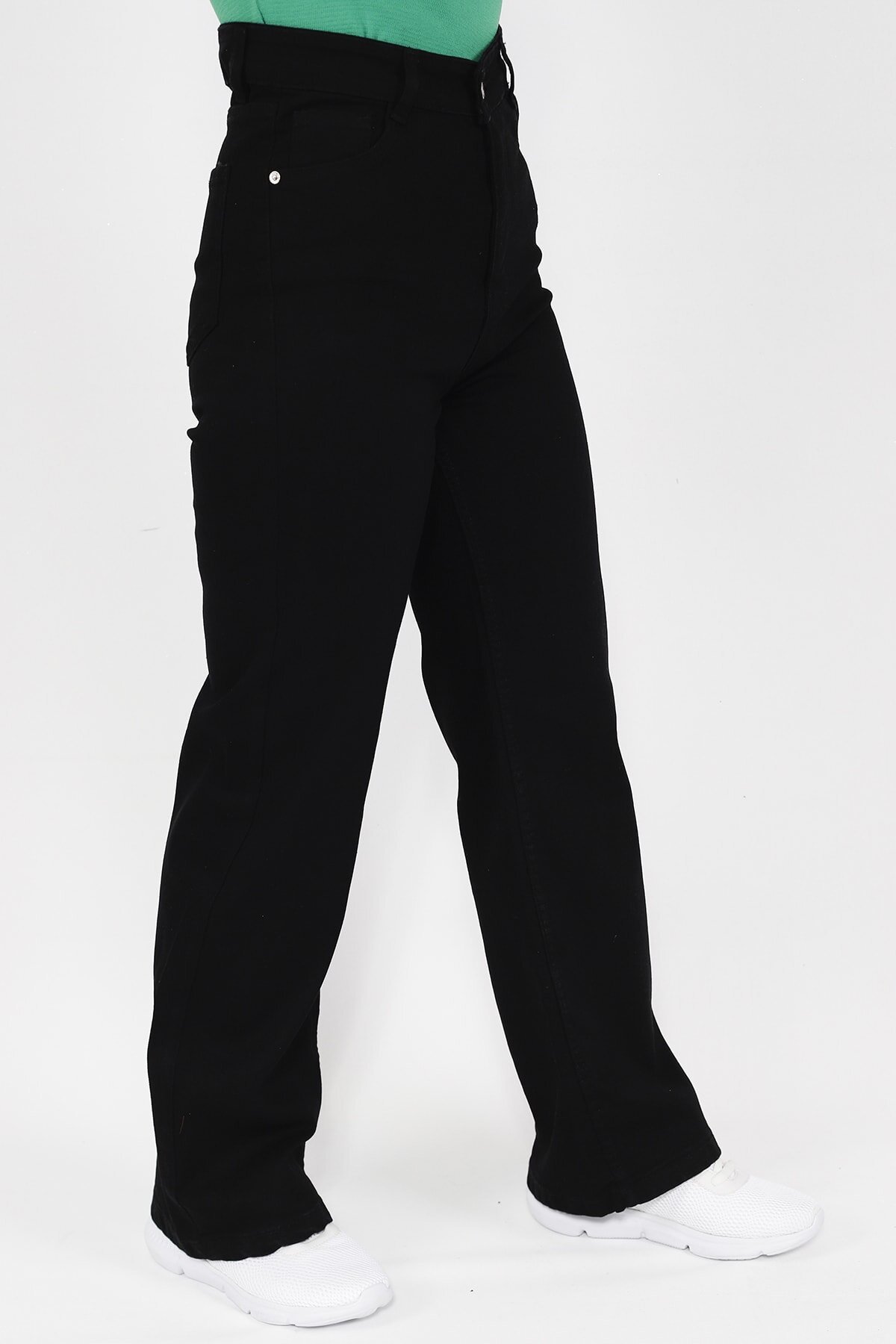 Wide Leg Denim Modest Pants - Black - Butik
