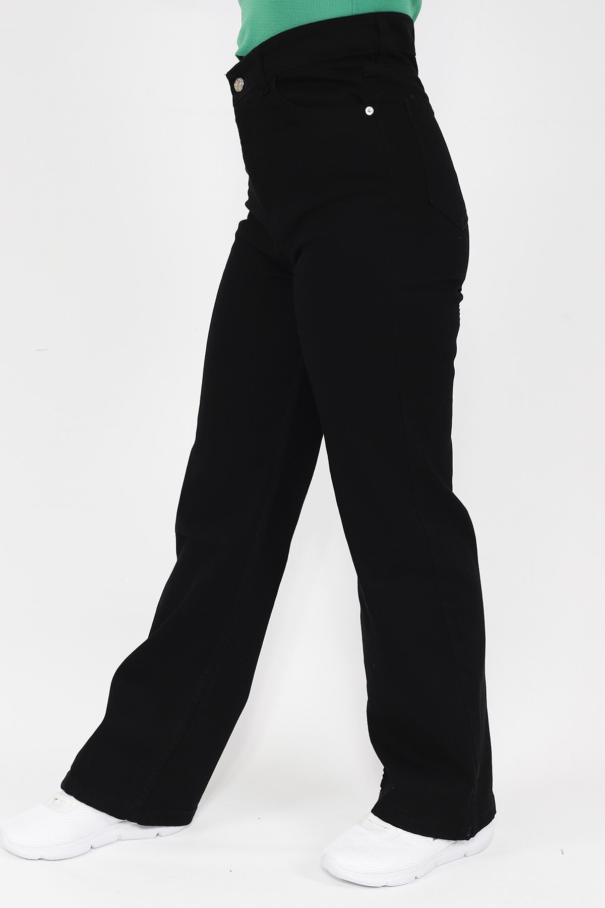 Wide Leg Denim Modest Pants - Black - Butik