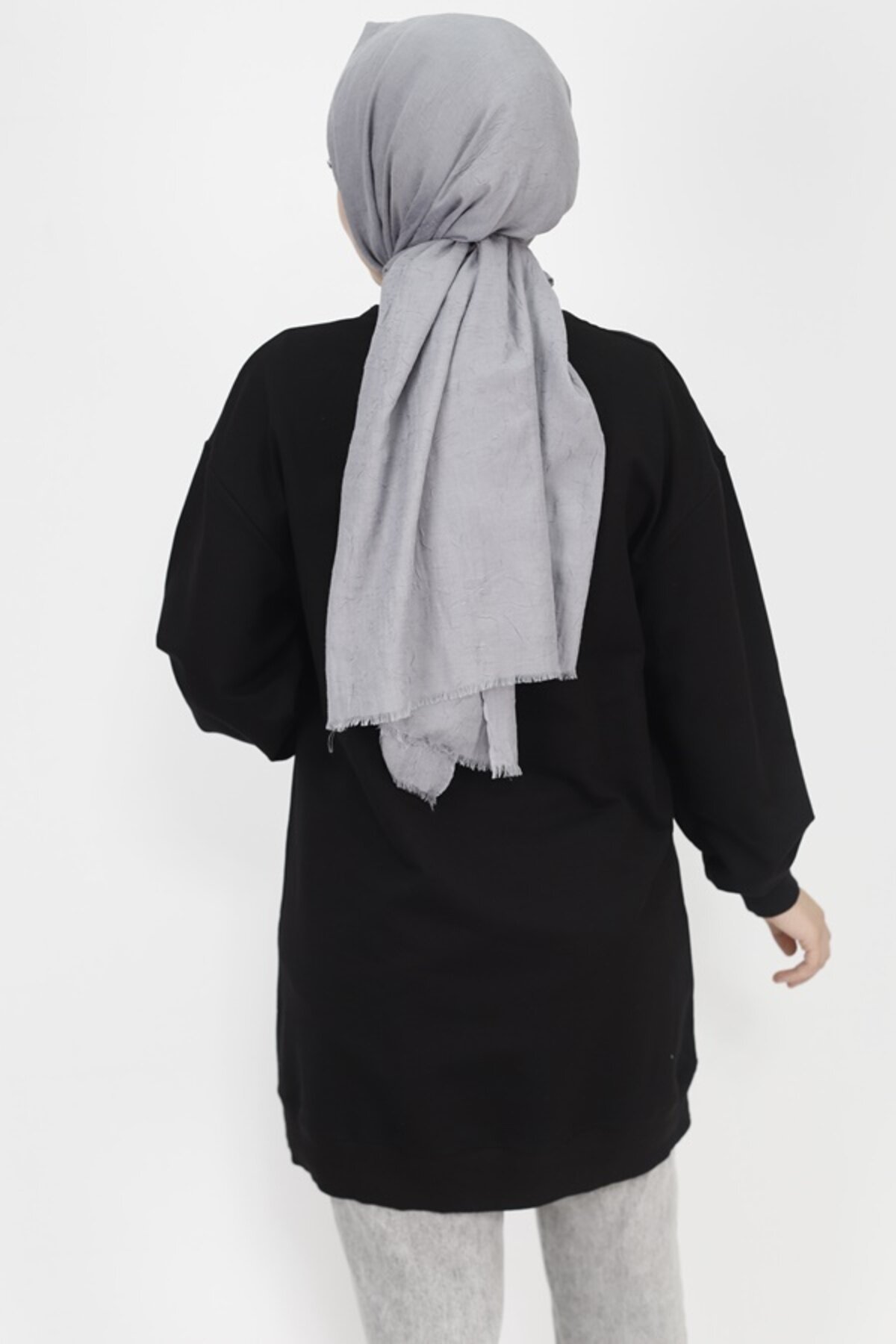 Double Thread Knit Modest Tunic with Stone Detail and Embroidery Lettering - Black - Butik